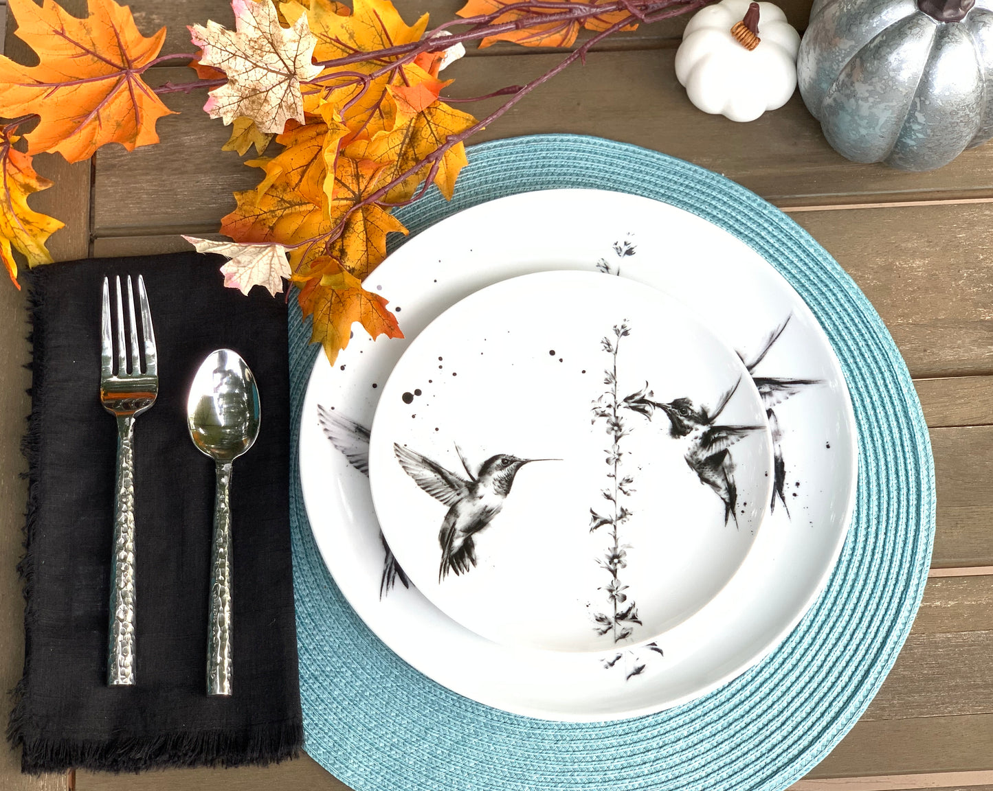 Hummingbirds and Flower Salad Plate- set of 4, 6, 8