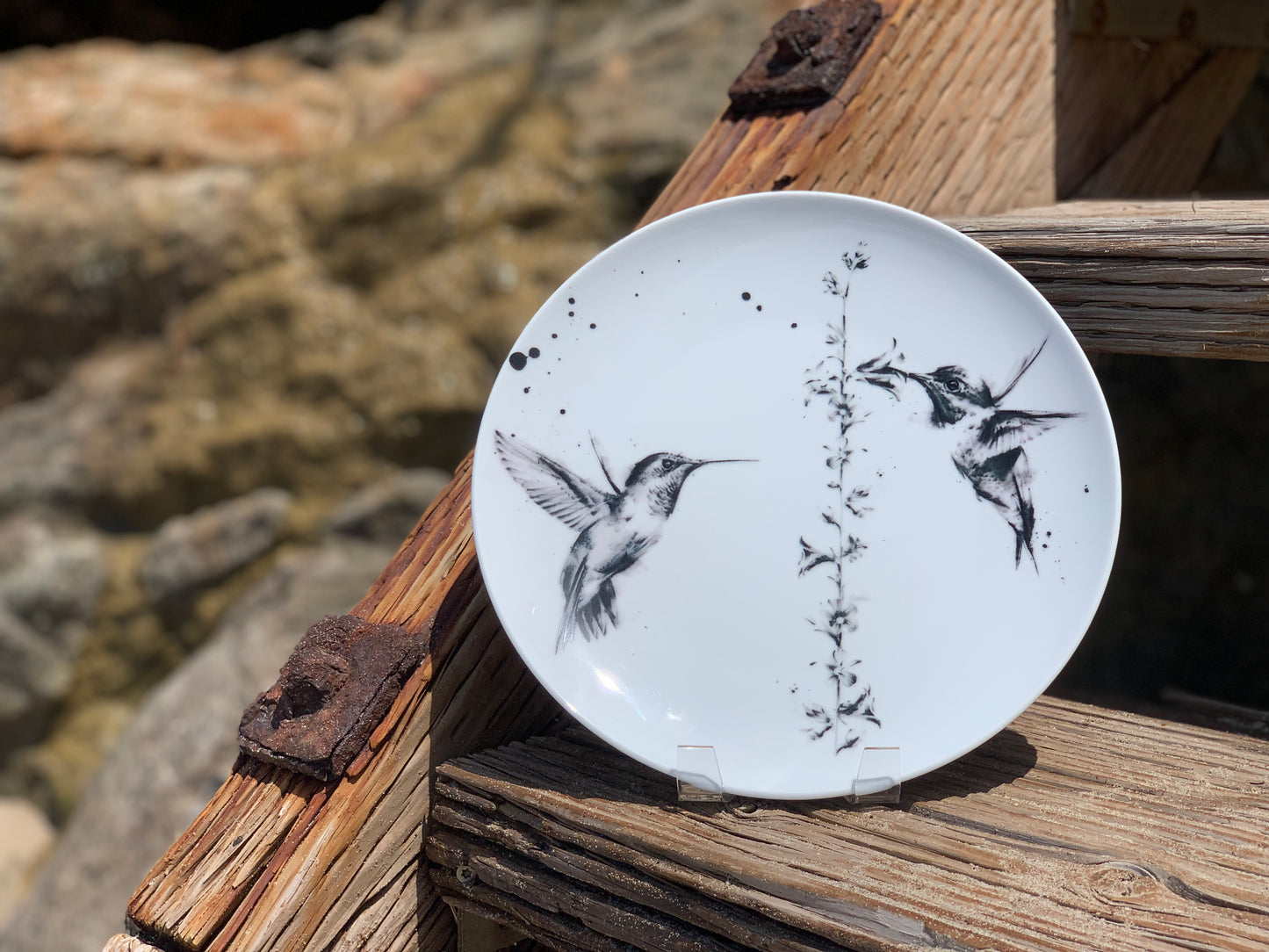 Hummingbirds and Flower Dinner Plate- set of 4, 6, 8