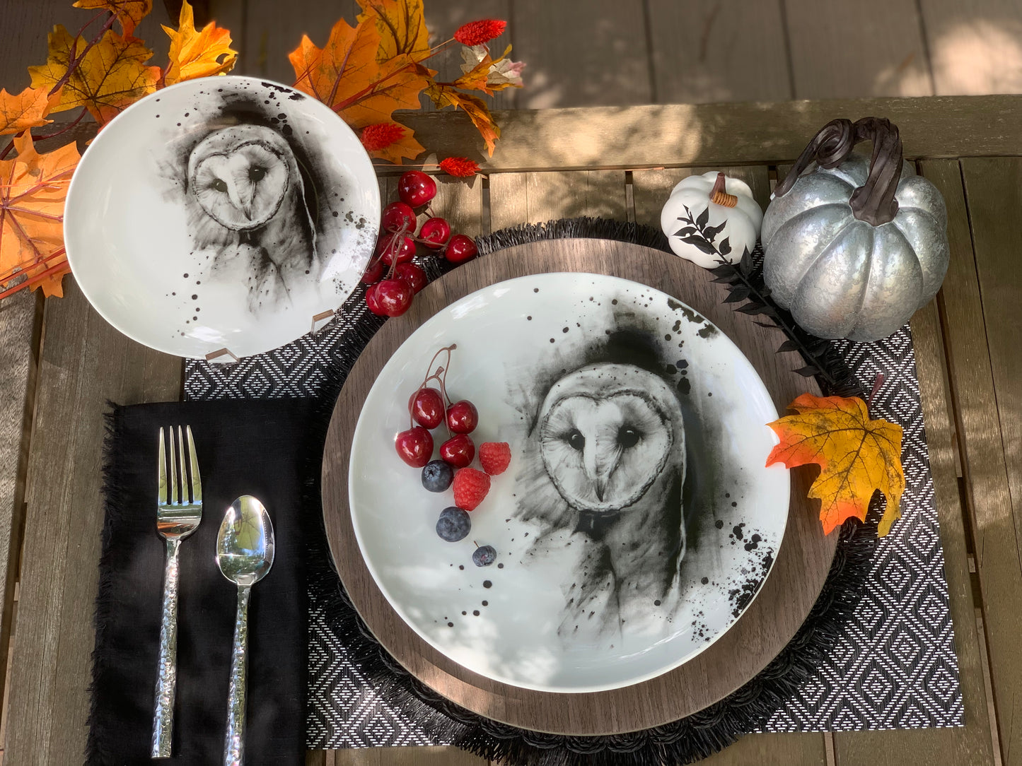 Barn Owl Salad Plate- set of 4, 6, 8
