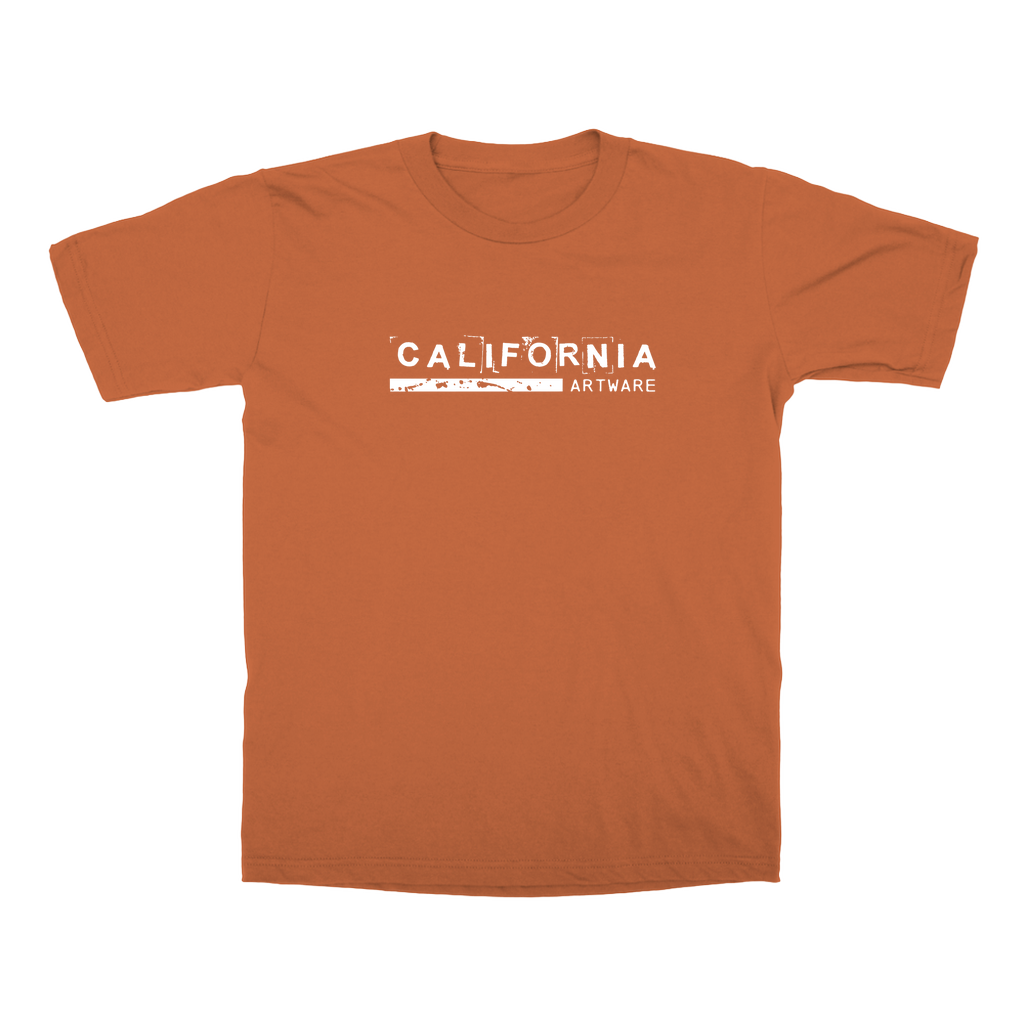 Soft men's t-shirt in Rust color with modern California Artware logo across the front