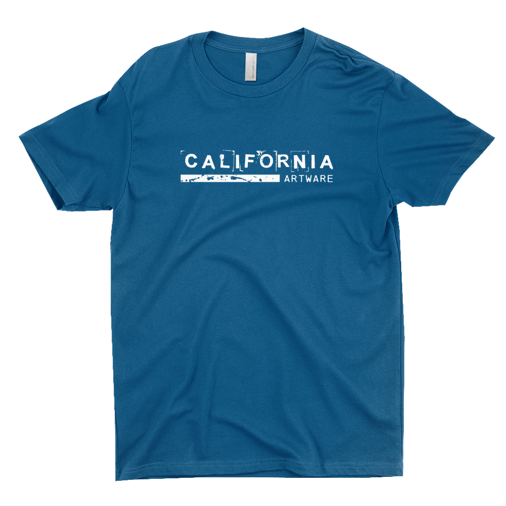 Blue colored t shirt with California Artware logo in white font.