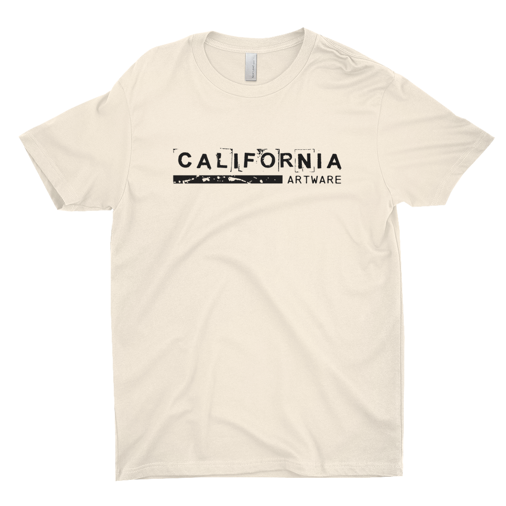 Cream colored t shirt with California Artware logo in black font.