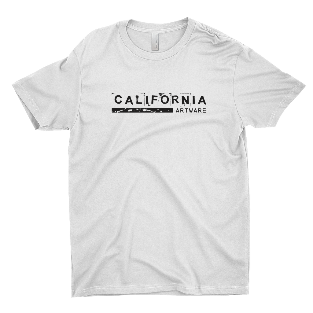 White colored t shirt with California Artware logo in black font.